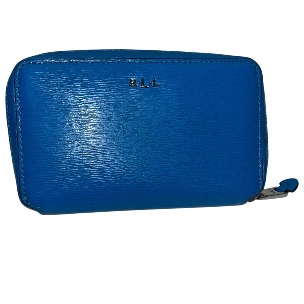 ralph Lauren Fall electric blue leather zip around checkbook wallet